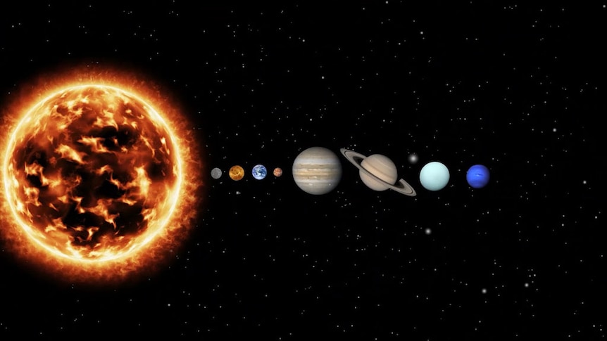 The sun and planets of the solar system