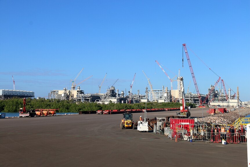 A mass of cranes at the Inpex site