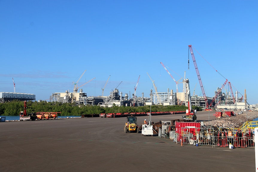 A mass of cranes at the Inpex site