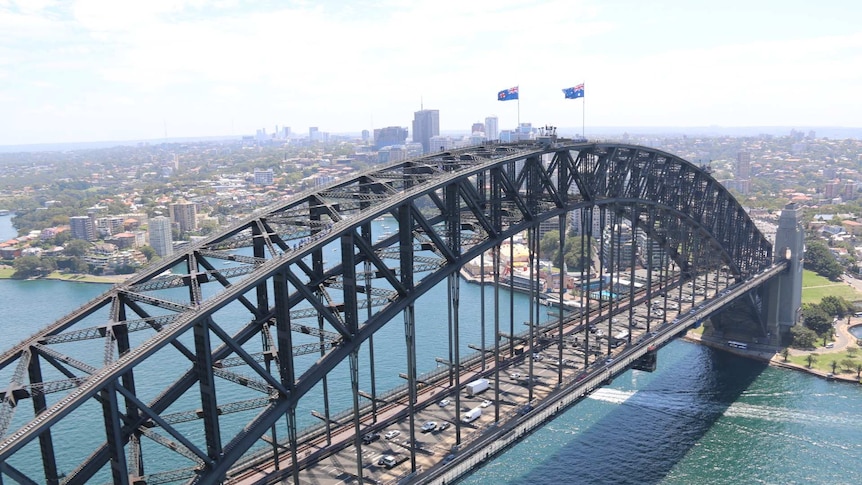 Arial view of Sydney Harbour Bridge.