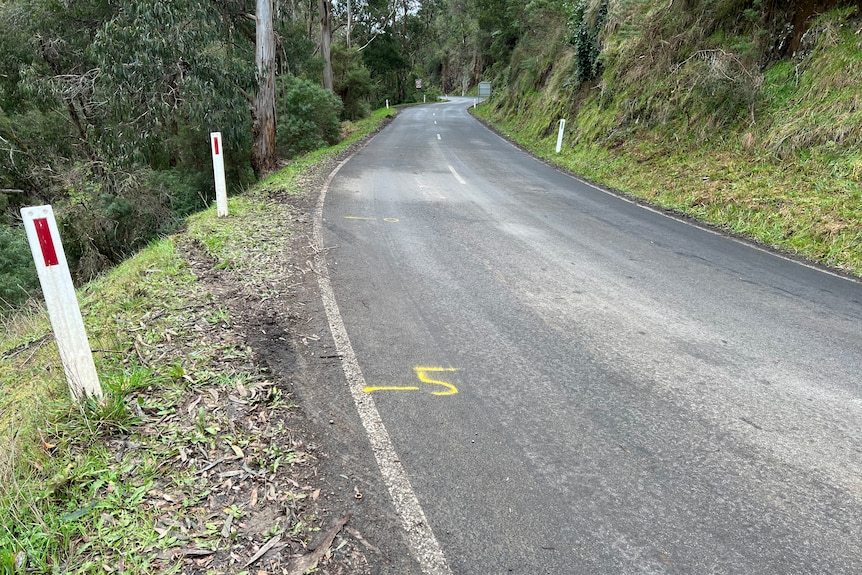 Les traces de pneus montrent où la voiture a quitté la route.