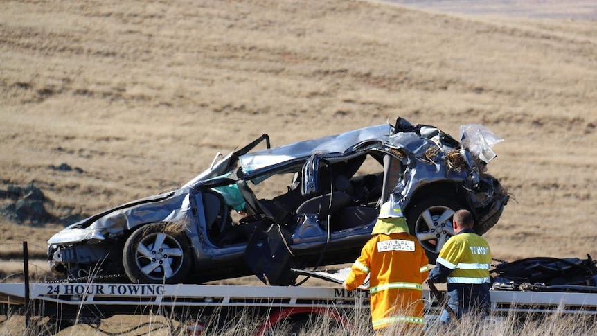 Remains of car from a fatal crash