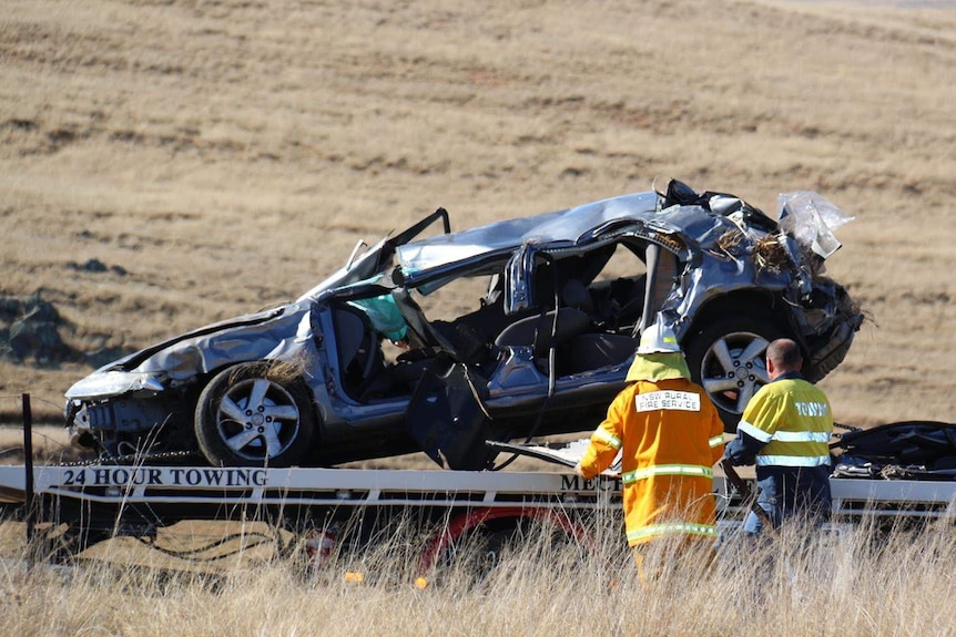 Remains of car from a fatal crash