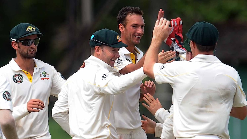 Trent Copeland (C) picked up figures of 5 for 47 to stake a claim in the Test squad to face Sri Lanka next week.