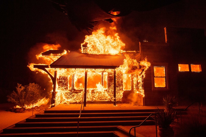 Flames from the Kincade Fire consume Soda Rock Winery.