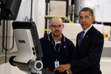 Economic boost ... Barack Obama tours the Rolls-Royce Crosspointe facility in Prince George, Virginia.