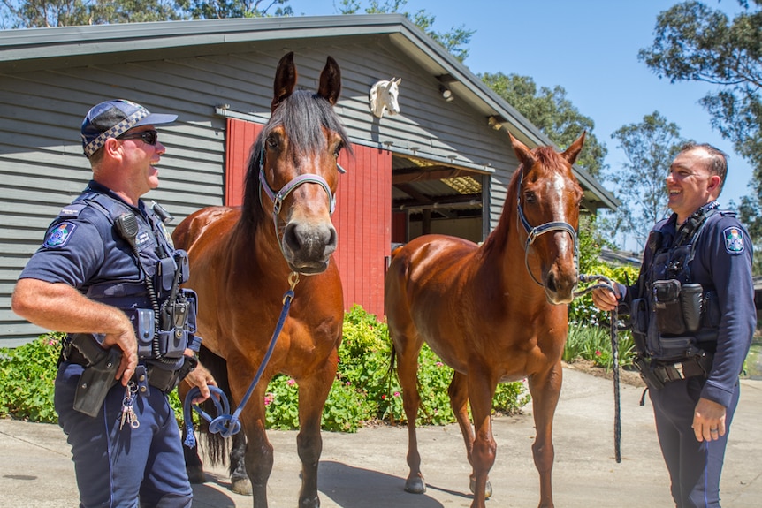Constable Dave Master with his horse Felix and Jackpot with his rider Acting Sergeant Simon Shilton.