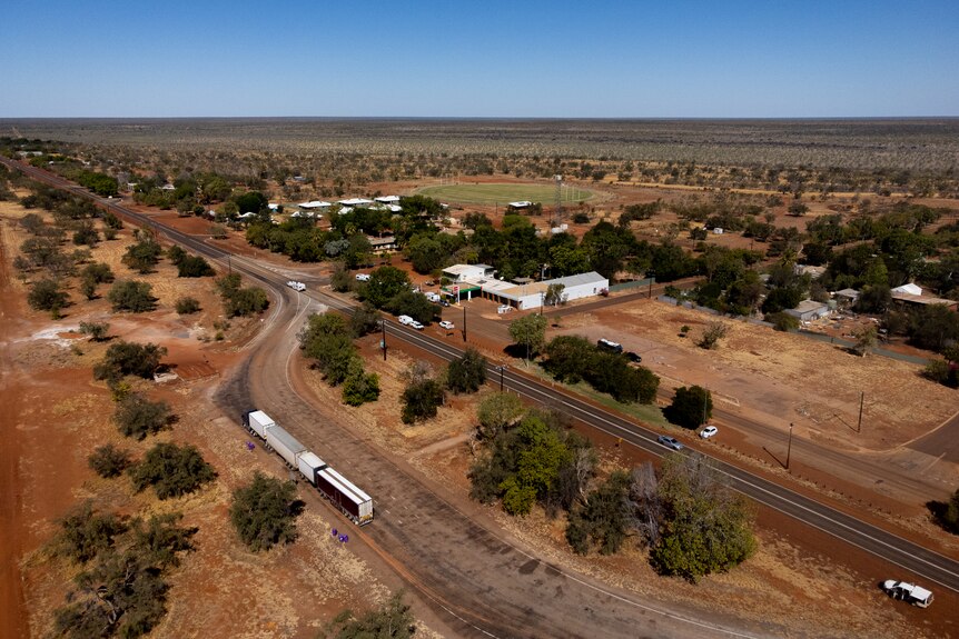 an aerial view of an outback town