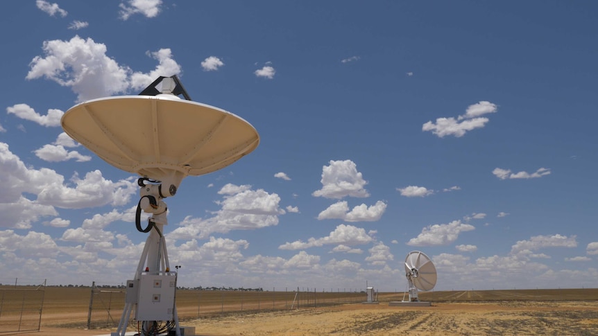 Satellite dish pointing to the sky.