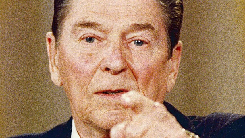 Ronald Reagan takes a question during a press conference in the White House in 1988.