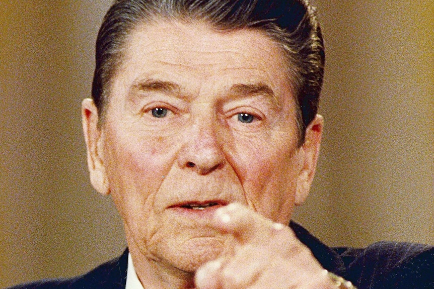 Ronald Reagan takes a question during a press conference in the White House in 1988.