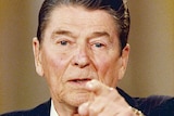 Ronald Reagan takes a question during a press conference in the White House in 1988.