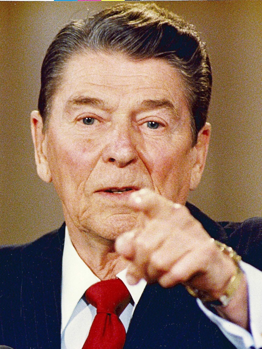 Ronald Reagan takes a question during a press conference in the White House in 1988.