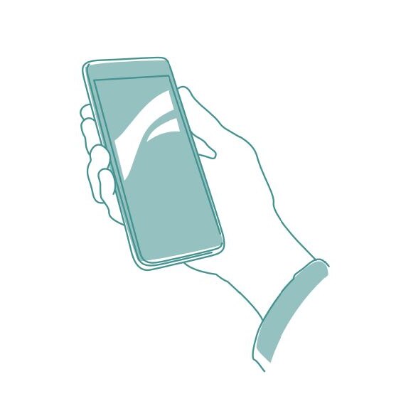 Illustration in green and white of person holding phone