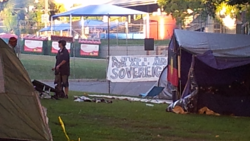 Relocated Indigenous Brisbane tent embassy in Musgrave Park