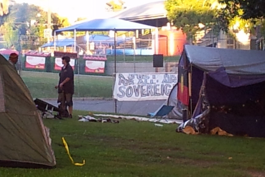 Relocated Indigenous Brisbane tent embassy in Musgrave Park