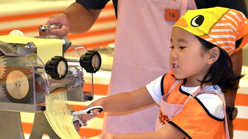 Making noodles at Japanese museum