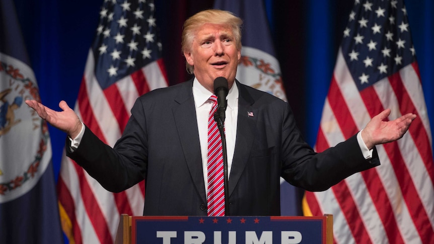 Republican presidential nominee Donald Trump speaks during a campaign event at Briar Woods High School