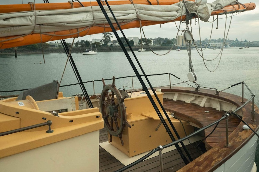 Wooden ship, Julie Burgess, tied up in Devonport