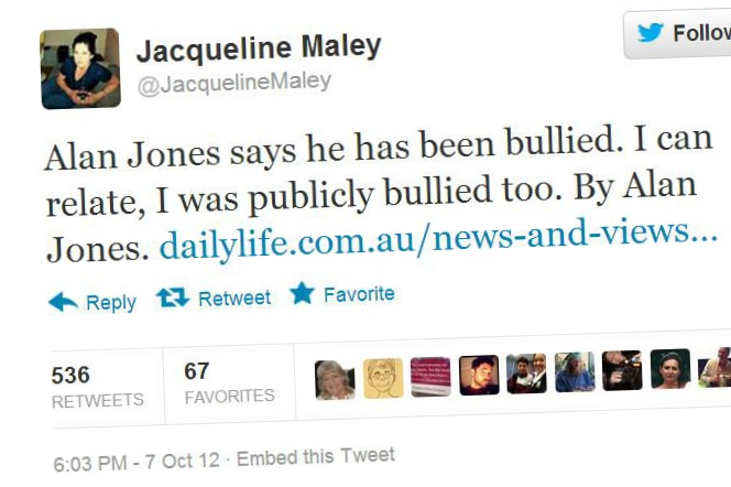 A tweet from Jacqueline Maley about Alan Jones