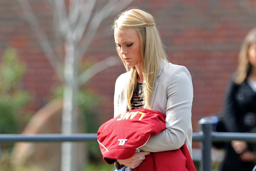 Sarah Harper arrives for Christopher Lane's funeral in Essendon