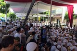 Audience waits for President Joko Widodo in Pekalongan