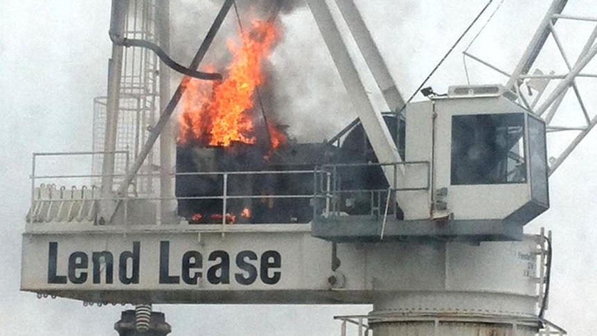 Flames pour from a crane in Ultimo
