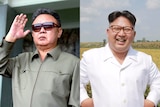 Composite image of former North Korean leader Kim Jong-il and current North Korean leader Kim Jong-un.