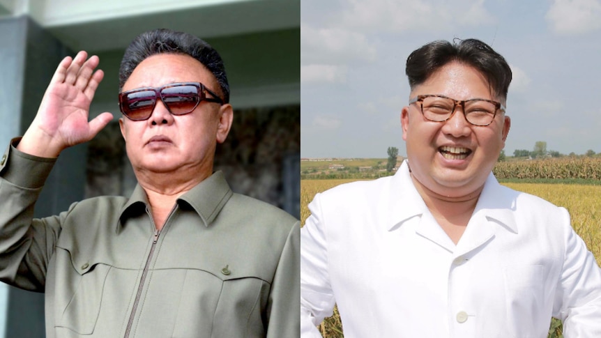 Composite image of former North Korean leader Kim Jong-il and current North Korean leader Kim Jong-un.