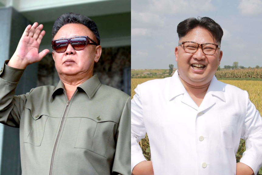 Composite image of former North Korean leader Kim Jong-il and current North Korean leader Kim Jong-un.