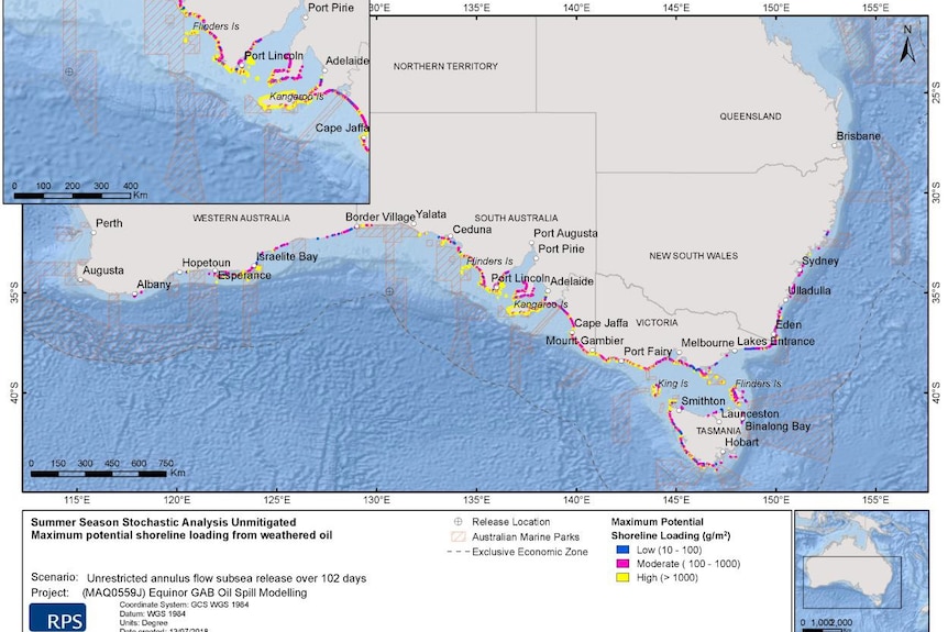 A map showing oil potentially reaching Sydney.