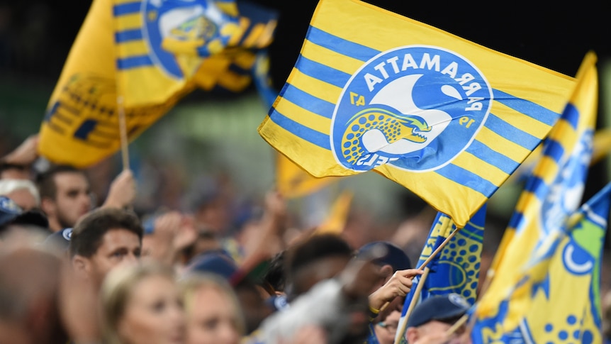 Parramatta Eels fans wave flags