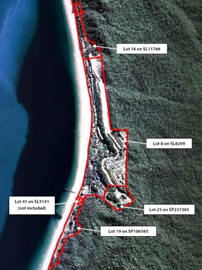 Aerial view of leasehold lots on Moreton Island