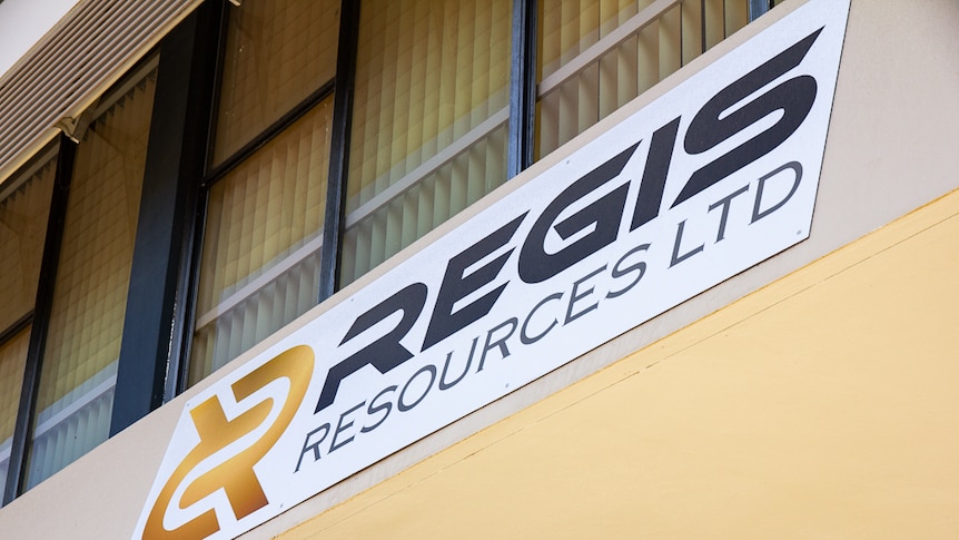 A close up of a 'Regis Resources' sign.