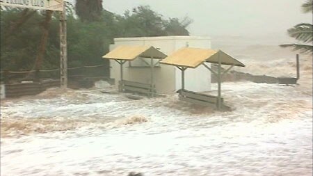 Sea waters surge into Karratha as cyclone Glenda batters the Western Australian coast.