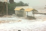 Sea waters surge into Karratha as cyclone Glenda batters the Western Australian coast.