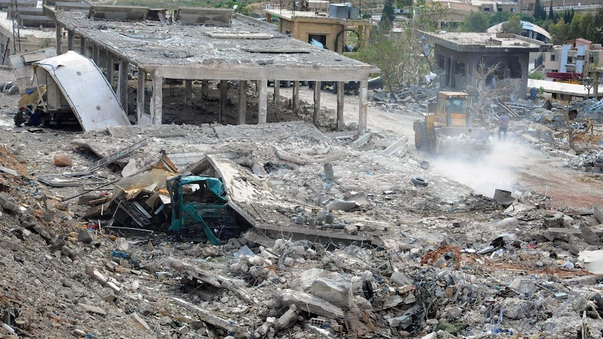 Damage from an Israeli predawn strike near Damascus