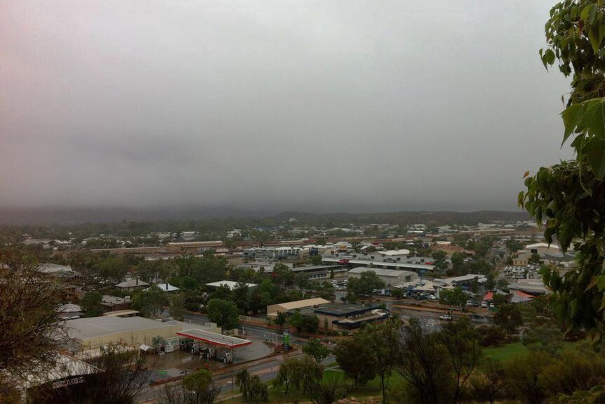 The view from Anzac Hill, looking out across Alice Springs, which has been hit by heavy rainfall.