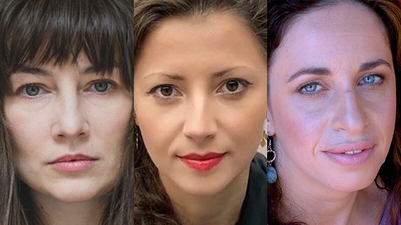 Composite image of Ukrainian authors Kateryna Babkina, Olesya Khromeychuk and Maria Tumarkin.