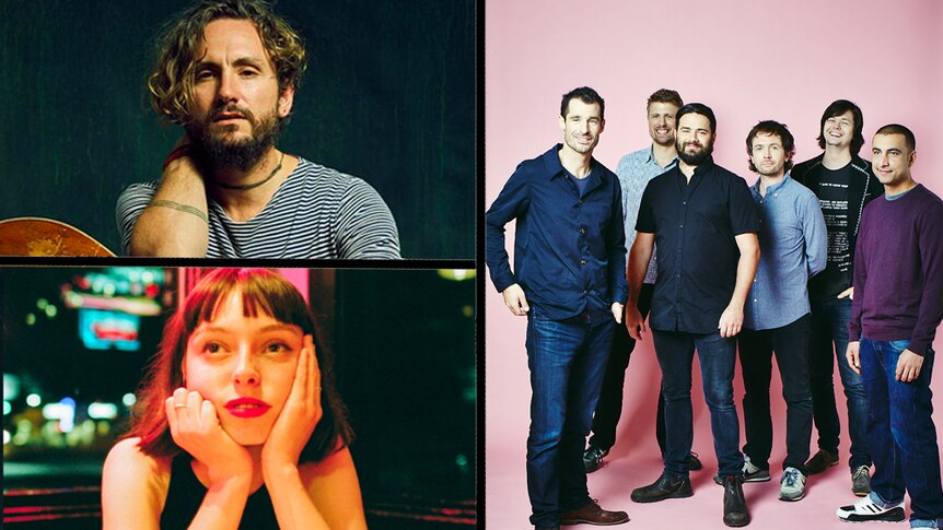 Collage of photos of John Butler, Stella Donnelly, The Cat Empire