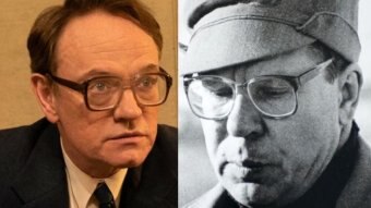 Actor Jared Harris alongside the real Valery Legasov.