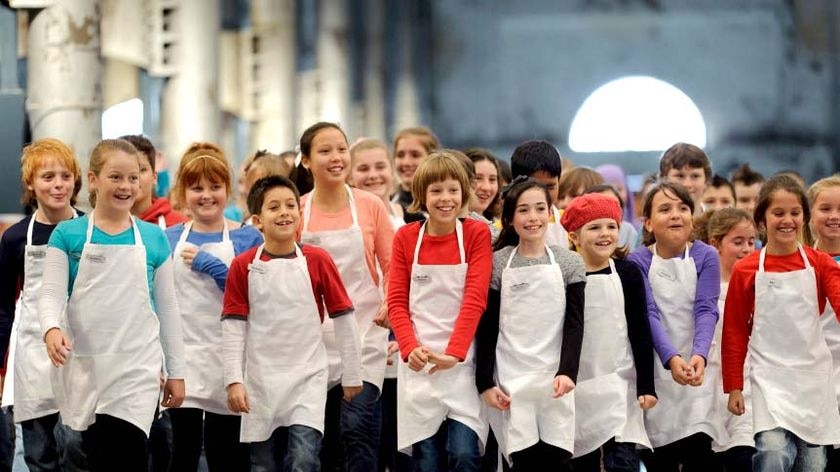 Contestants in Channel 10's Junior Masterchef, on the set of the TV show