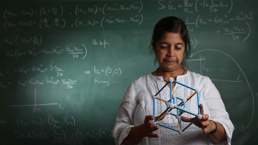 Professor Nalini Joshi with a mathematical model.