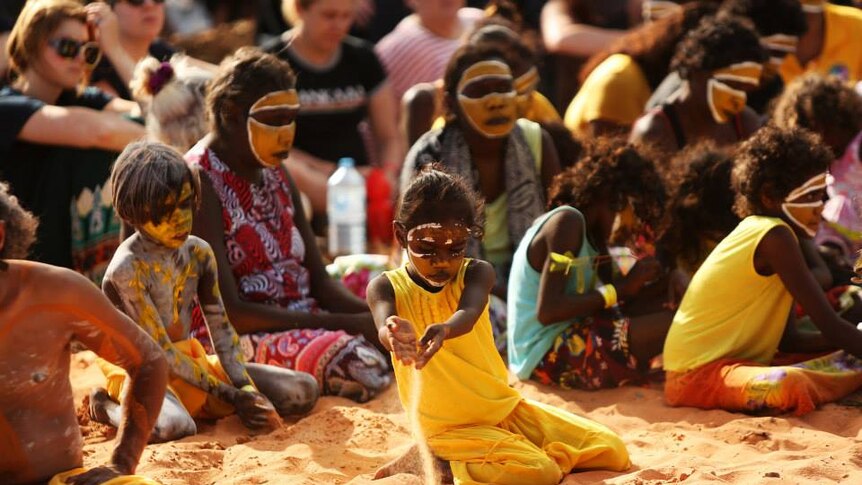 Gumatj clan performers at the official opening of the new Garma Knowledge Centre in Gulkula in northeast Arnhem Land