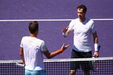 Andy Murray shakes hands with Tomas Berdych after winning his semi-final at the Miami Open.