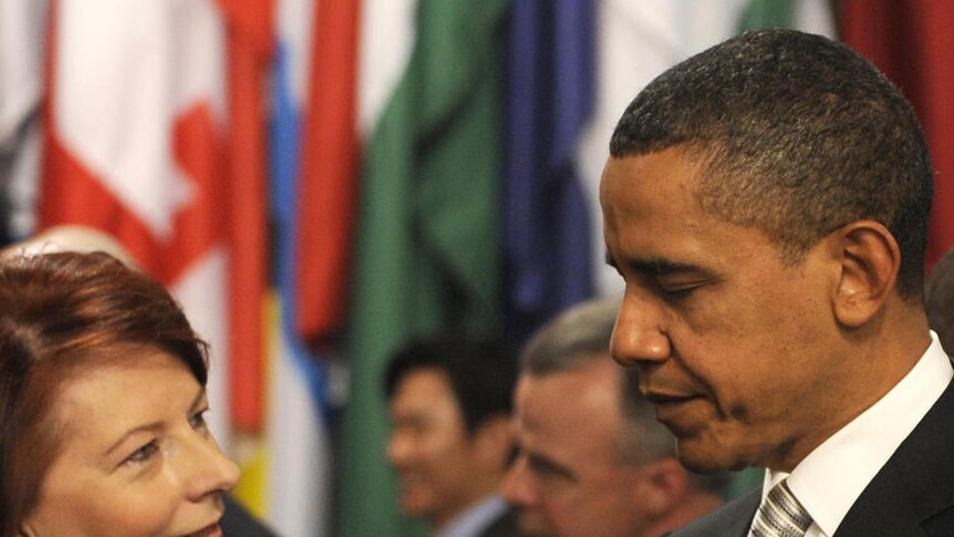 Julia Gillard meets Barack Obama at NATO talks