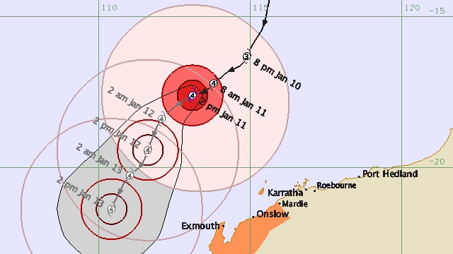 Projected path of Cyclone Narelle