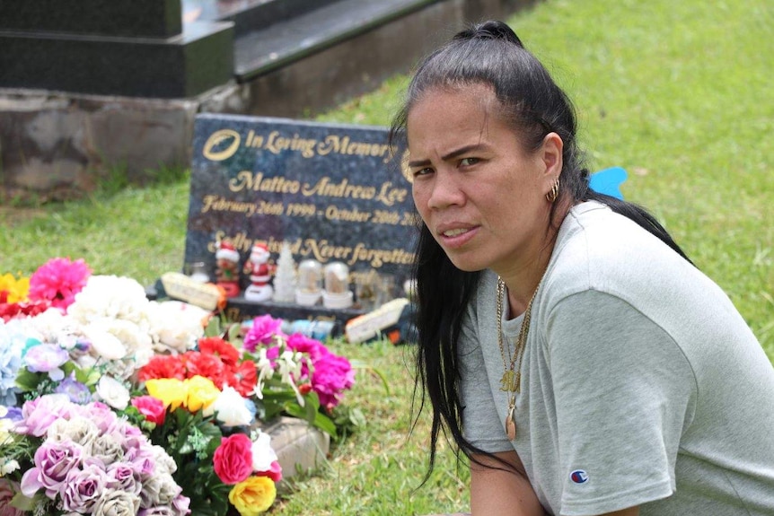 Chantelle Lee visiting her son Matteo’s grave.