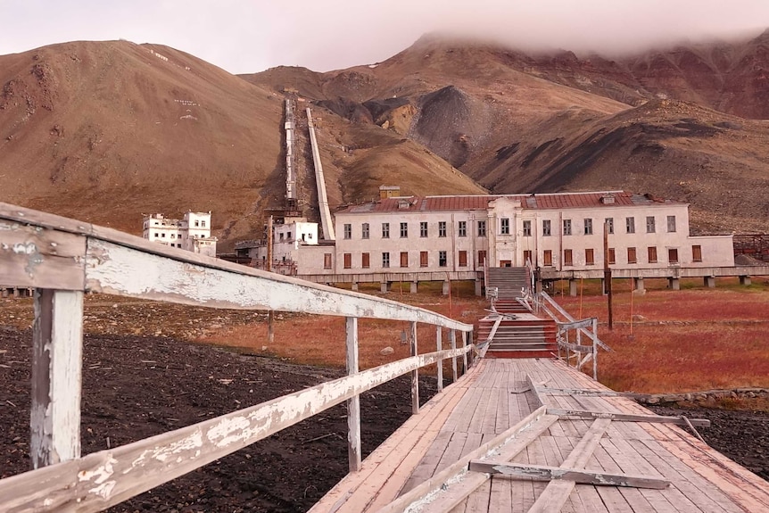 The former townhall and mine at abandoned Soviet coal mining town Pyramiden.
