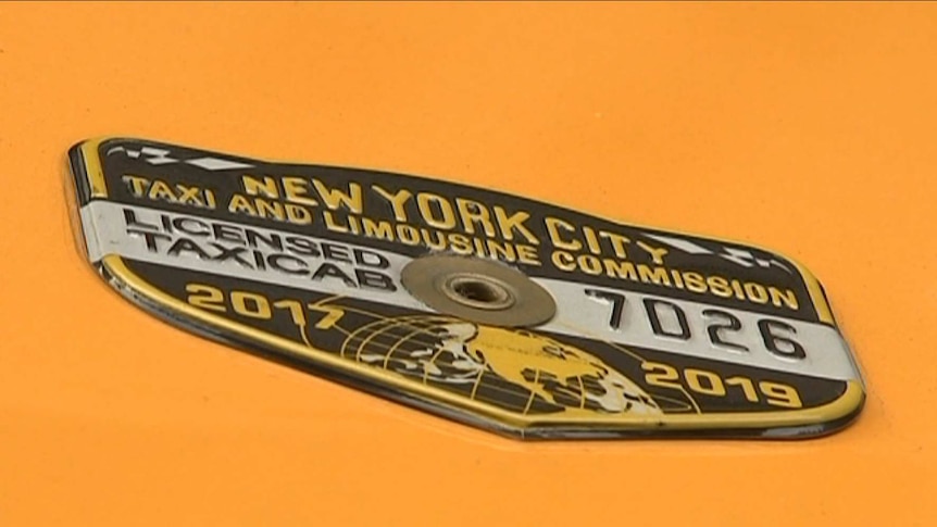 Licence badge of a New York yellow cab